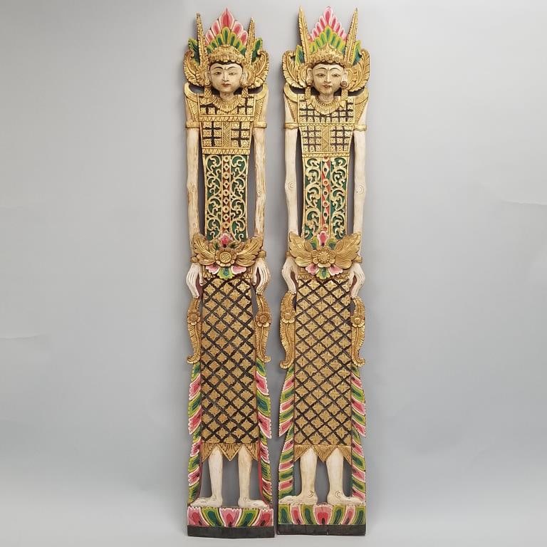 2 Thai carved & painted temple guard plaques- 70 1/2"H 12"W 3 1/2"Deepest (as seen- 1 plaque- some (1 of 18)
