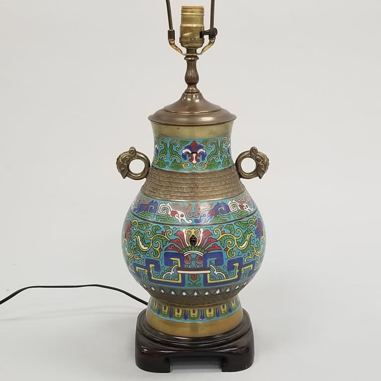 Chinese bronze champleve lamp 31"H 8 1/2"W (1 of 17)