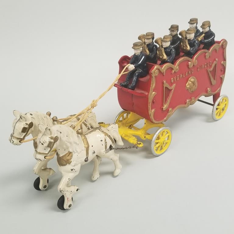 Hubley "Overland Circus" cast iron horse drawn band wagon with driver & 6 band members- 7 1/4"H 15 (1 of 19)
