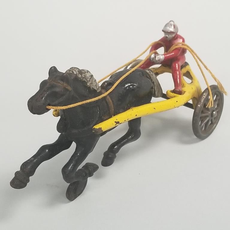 Kenton cast iron No. 150 "Sulky" racing horse toy with driver- 3 7/8"H 7 1/2"L 3 1/4"W (1 of 14)