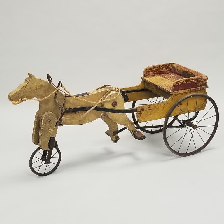 Antique child's wooden horse & carriage velocipede tricycle- (some as seen) 25"H 51"W 17"D (1 of 15)