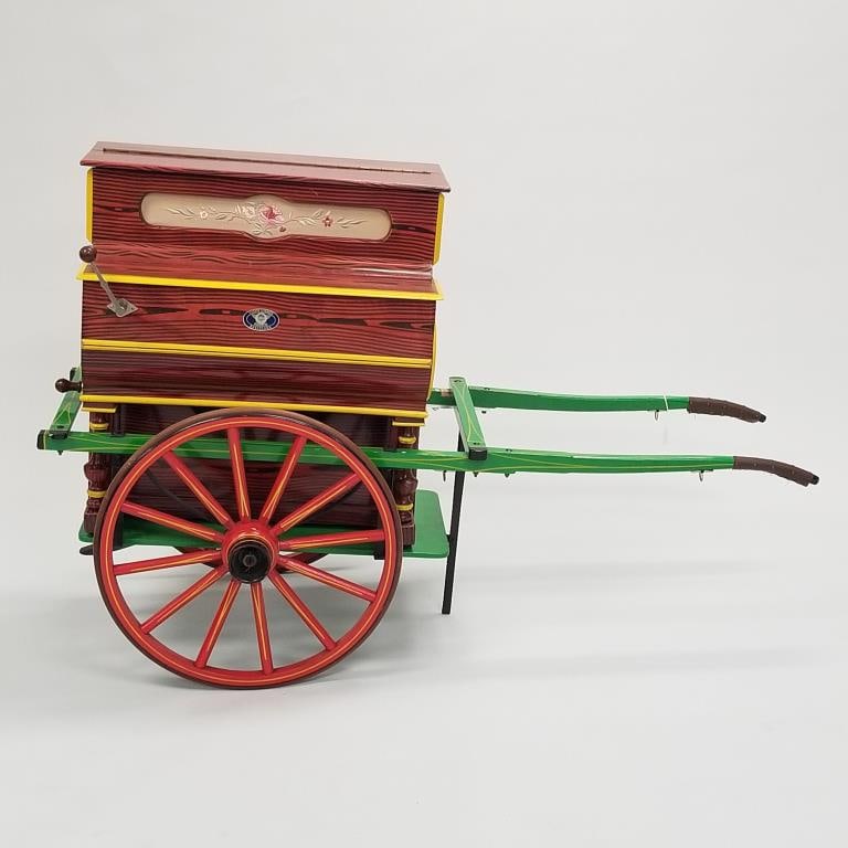 Llinares "Faventia" miniature hurdy gurdy/ player piano - made in Barcelona Spain with red & green (1 of 20)