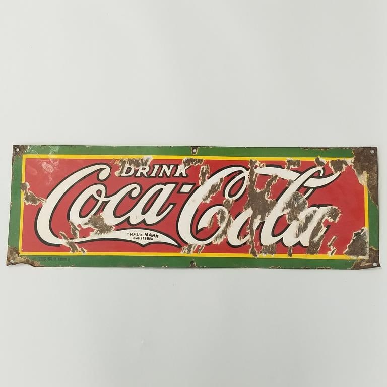 Antique Coca Cola advertising enamel sign (as seen rust, chips, etc.) 10"H 30"W (1 of 9)