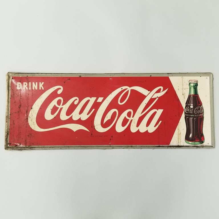 Vintage "Drink Coca Cola" tin advertising sign- 11 1/4"H 32 1/4'W (1 of 9)