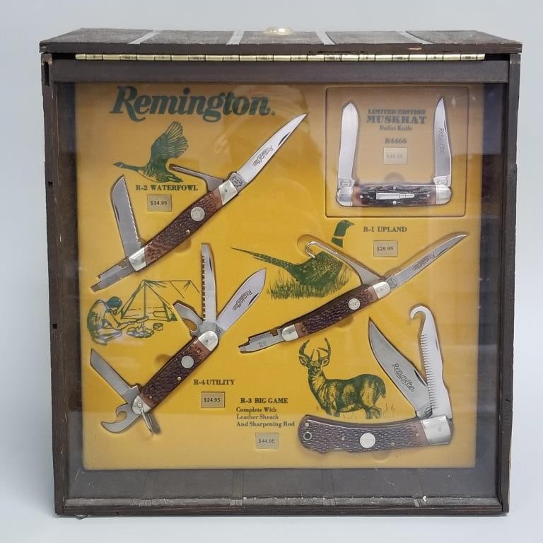 Remington knife advertising table top display- incl knives and boxes- 14 1/4"H 14 1/8"W 9"D (1 of 12)
