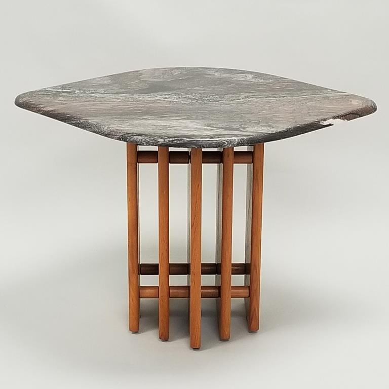 Danish teak base end table with marble top- 21"H 31 1/2"W 24"D (1 of 13)