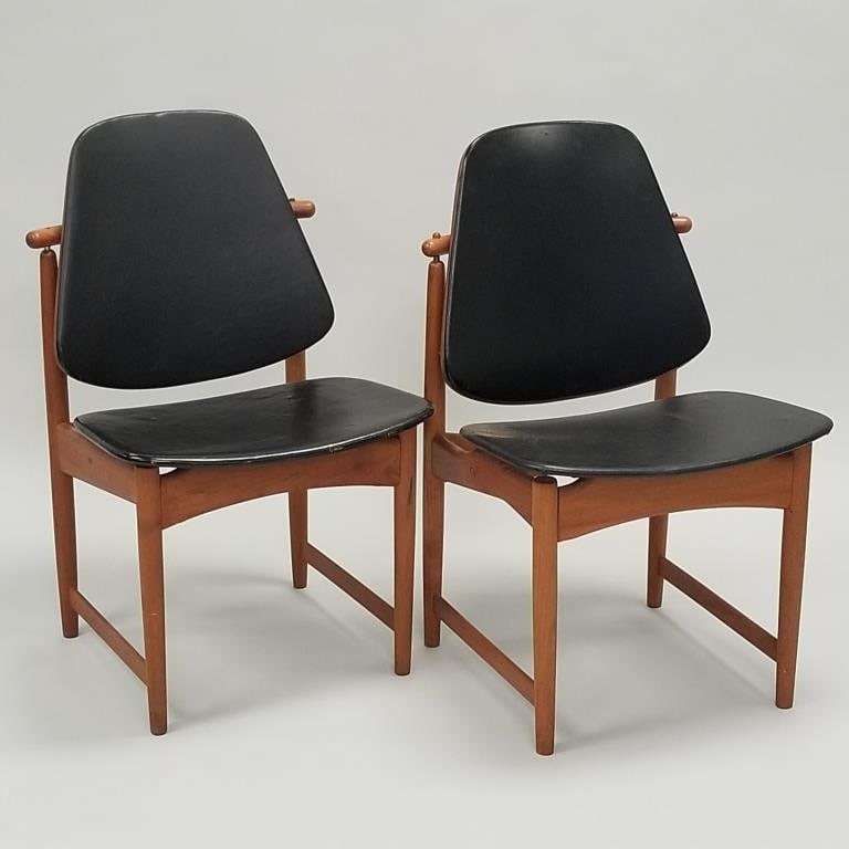 Pair Arne Hovmand- Olsen Danish teak & upholstered side chairs- 32 1/4"H 19 1/4"W 20"D (1 of 16)