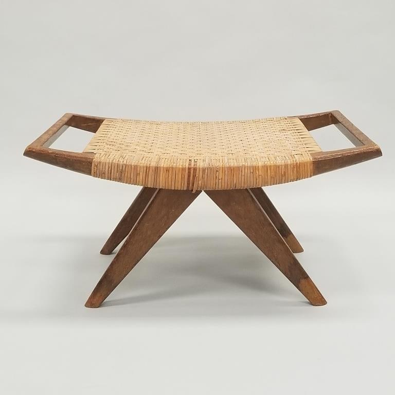 Paul Laszlo- Glenn of California- with original caned seat ottoman (some finish wear, a couple cane (1 of 15)