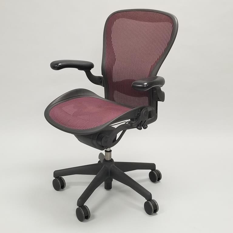 Vintage Herman Miller Aeron chair with burgundy mesh seat & backrest- size C- 43"H 27"W 26"D (1 of 15)