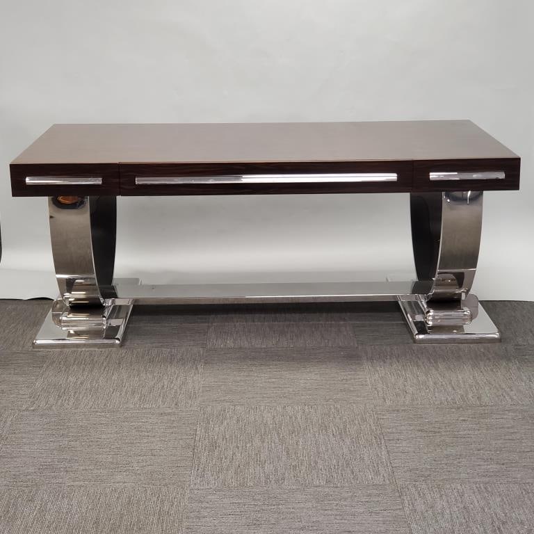 Post modern rosewood desk on chrome plated base (extremely heavy- must bring help to load) 30"H 76"W (1 of 14)