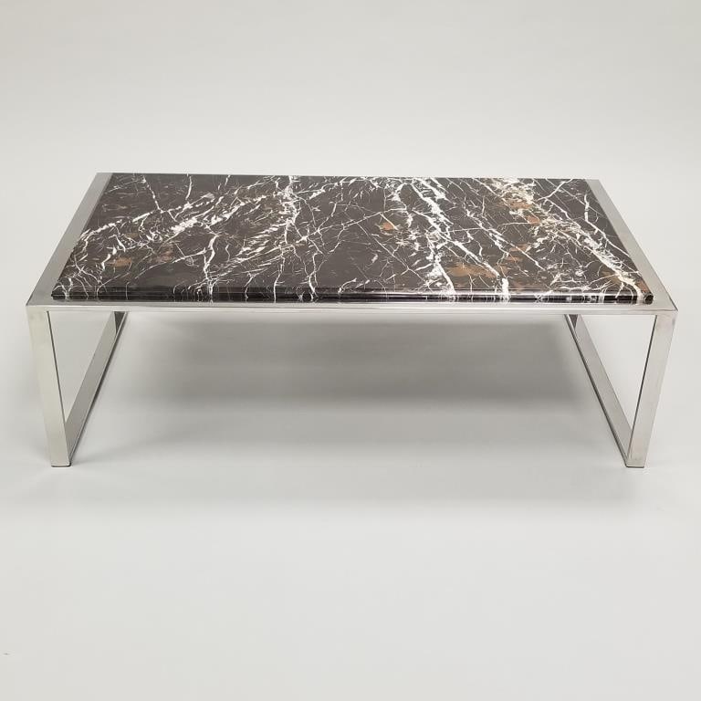 Post modern chrome coffee table with marble top- 14 3/4"H 48"W 16"D (1 of 11)
