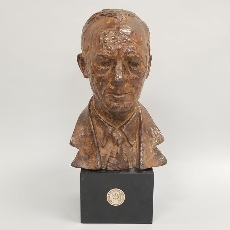 Paul Granlund bronze bust of Dale Shephard 1974- University of Minnesota- on marble base (chips to: Paul Granlund bronze bust of Dale Shephard 1974- University of Minnesota- on marble base (chips to base) 17"H bust size, 23"H overall, 71 lbs