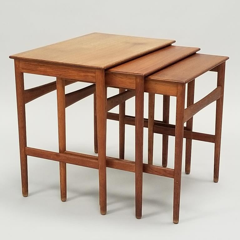 Hans Wegner for Andr. Tuck set 3 teak nesting tables- 18 3/4"H 20 1/4"W 13 1/4"D largest (1 of 15)