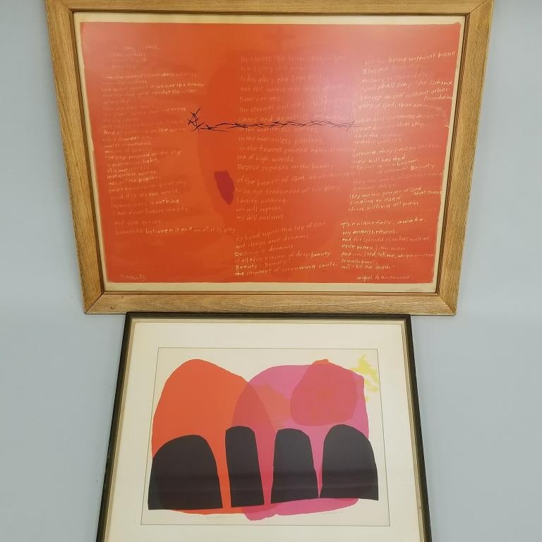 2 Sister Corita Kent signed lithographs: "Heart of the City" & "The Word Pitched His Tent"- 27"H: 2 Sister Corita Kent signed lithographs: "Heart of the City" & "The Word Pitched His Tent"- 27"H 33"W framed O.D.