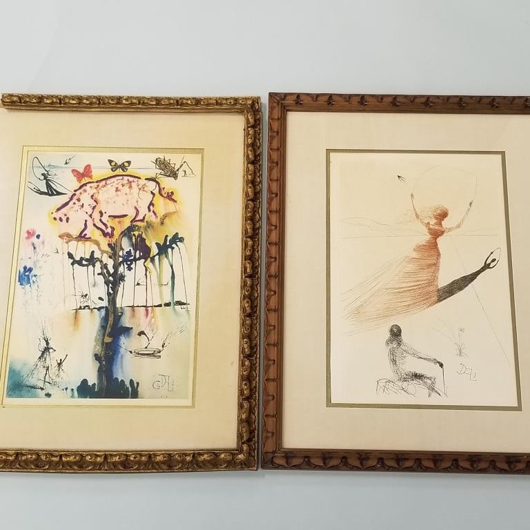 2 Salvador Dali color lithographs- Alice in Wonderland- portfolio #1079 & #2009 (1 frame as is) 24"H (1 of 16)
