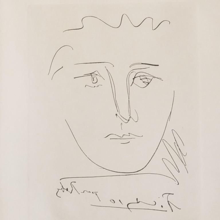 Pablo Picasso etching "Pour Roby" signed in reverse in plate with C.O.A.- 15"H 12"W framed O.D. (1 of 6)