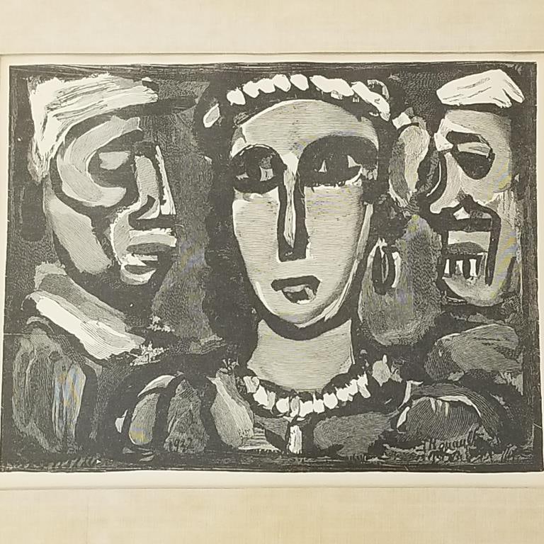 Georges Rouault engraving "Les Visages" with C.O.A. (mat shows water damage) 15 1/2"H 17 1/4"W (1 of 7)