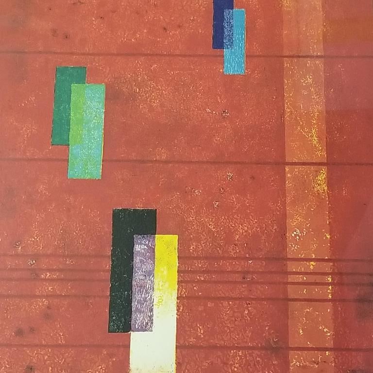 Mid-century cubist framed pencil signed (illegibly) & numbered 71/110 color lithograph- 31"H 23"W (1 of 9)
