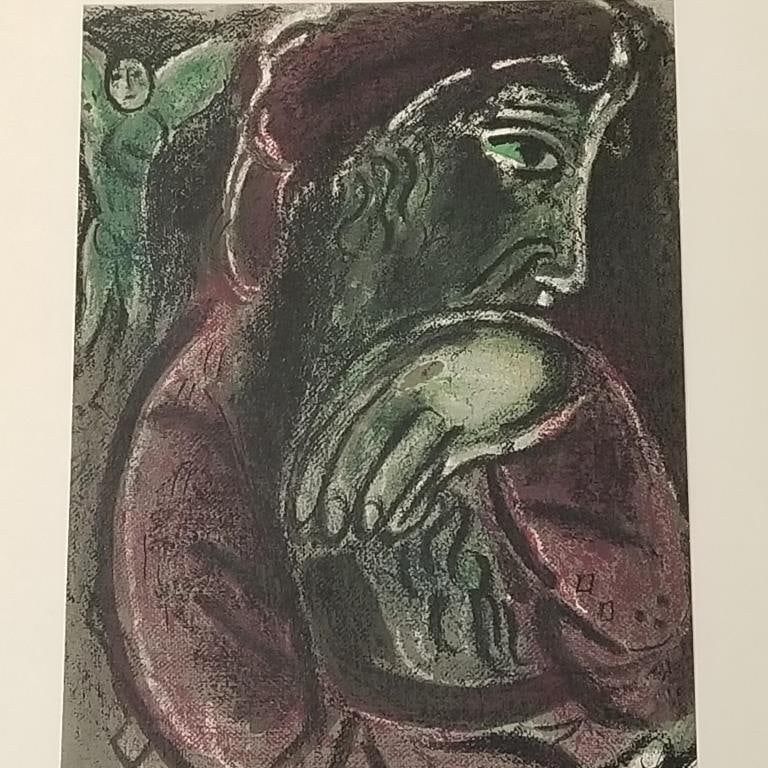 Vintage Chagall original color litho "Job in Despair"- 22"H 18"W framed O.D. (1 of 8)