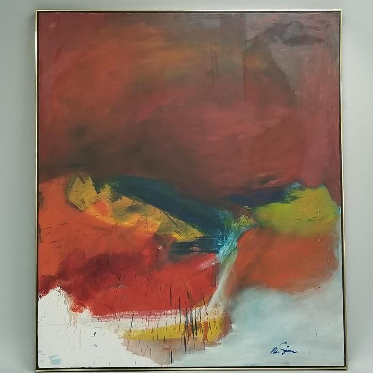 Large Mary K Sine abstract oil painting on canvas- "Fifth Circle"- 73 1/4"H 63"W framed O.D. (1 of 12)