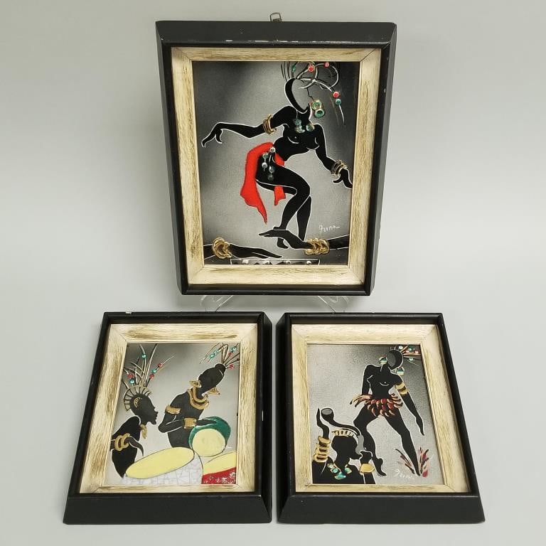 3 Irina Lorin (student of Dali) mid-century tiles- glazed ceramic with 22k gold decorations- African (1 of 20)