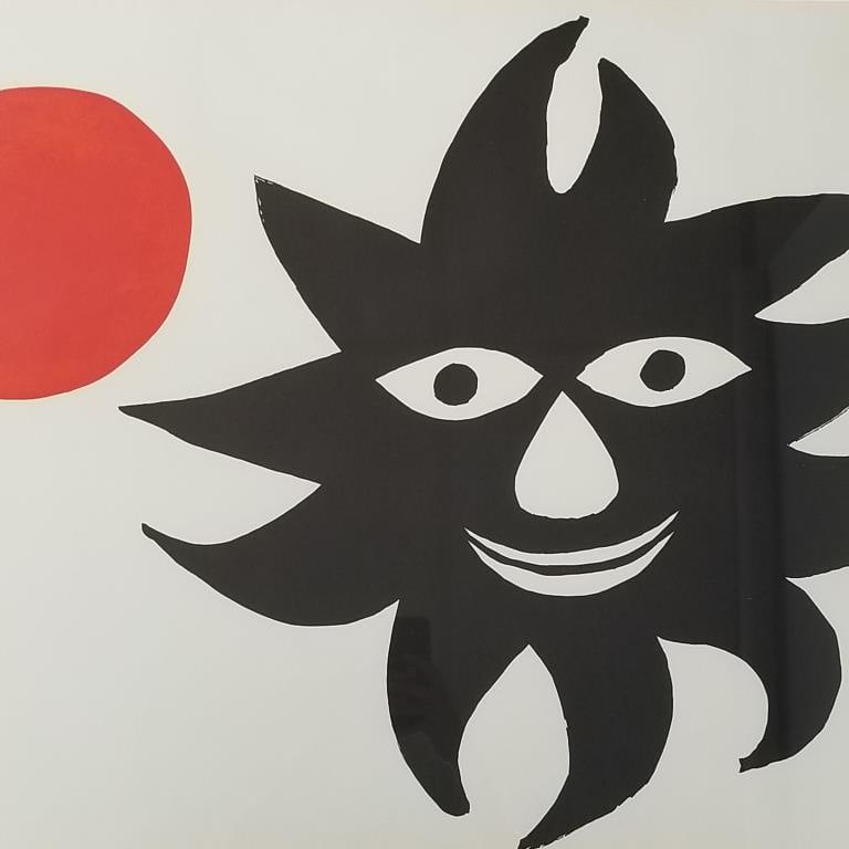 Calder litho/ poster "Soleil et Lune"- (crease lines)- 29 1/4"H 39 1/2"W framed O.D. (1 of 8)