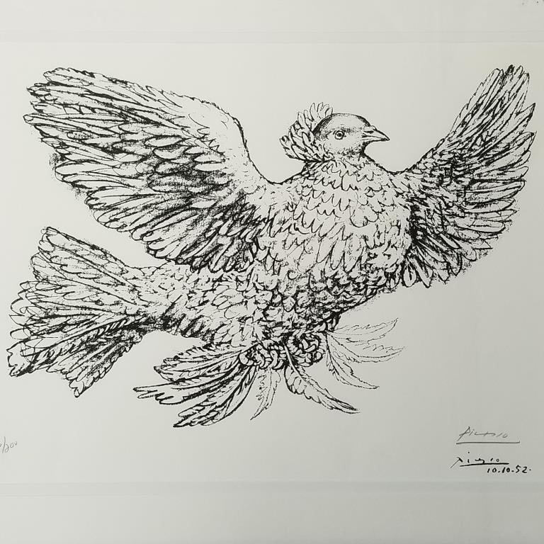 Picasso work on paper "Colombe Volant"- 27"H 33 1/4"W framed O.D. (1 of 11)