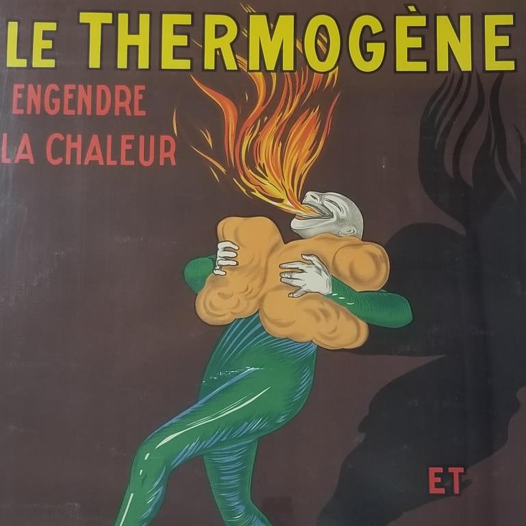 Vintage "Le Thermogene" advertising poster (laid down) 29"H 29 1/2"W poster size: Vintage "Le Thermogene" advertising poster (laid down) 29"H 29 1/2"W poster size