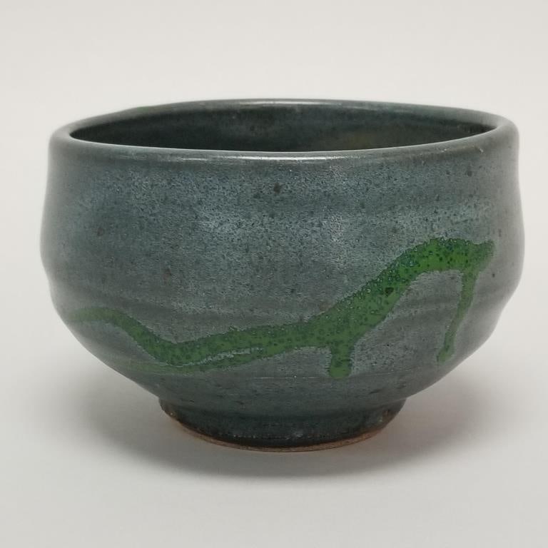 Warren MacKenzie stamped bowl with blue & green glaze- 3 3/4"H 5 3/4"D (1 of 9)