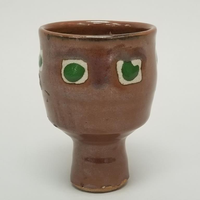 Warren MacKenzie stamped small footed cup/ chalice (glaze roughness spots) 4 3/4"H 31/4"D (1 of 9)