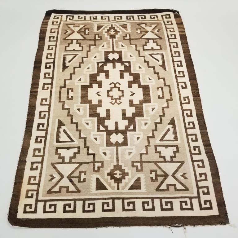 Vintage Two Grey Hills Navajo rug (some edge wear, stains) 6'2" x 4'3" (1 of 11)