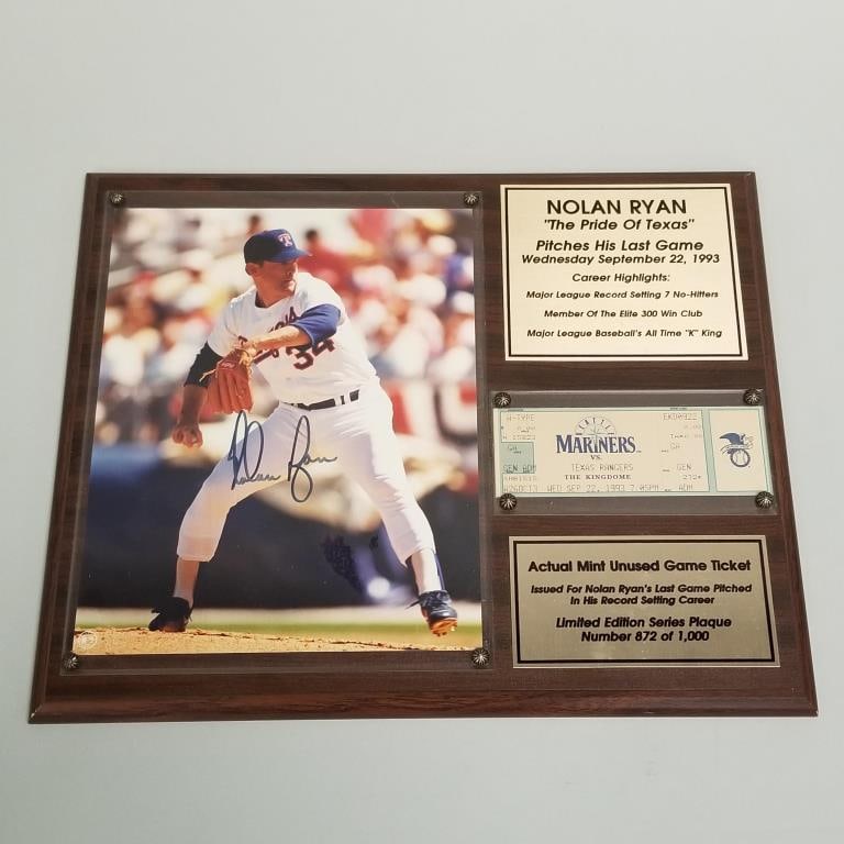 Nolan Ryan autographed photo framed with unused game ticket of last game pitched- Sept. 22, 1993- 12 (1 of 9)