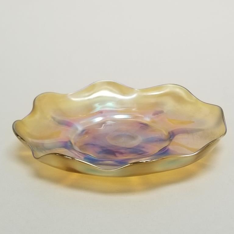 Tiffany glass low scalloped plate- signed L.C.T. R9604- 1"H 5 3/4"D (1 of 9)