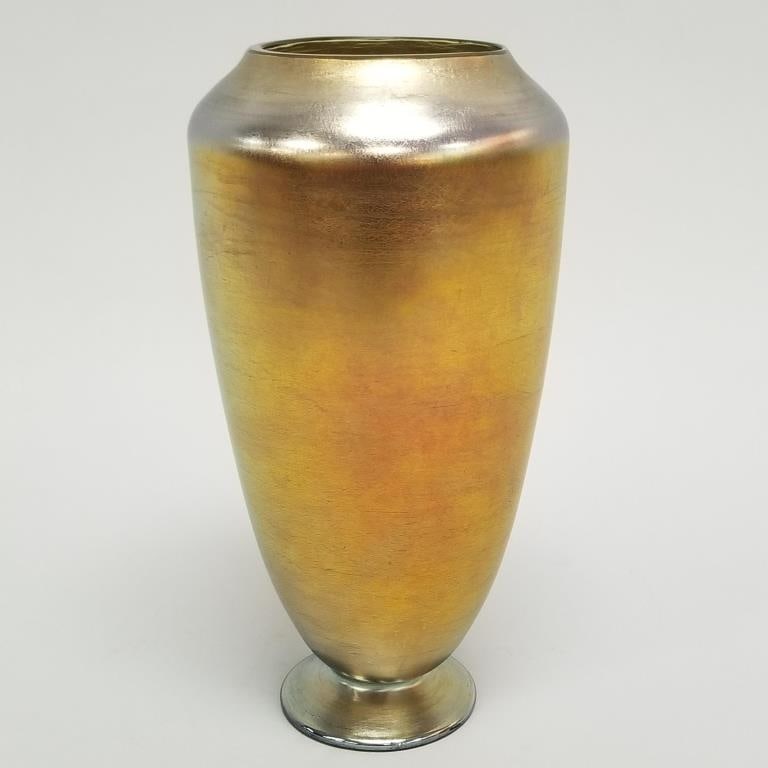 Tiffany glass tall footed vase- signed L.C. Tiffany Favrile- 269N- 9 1/2"H 4 3/4'D (1 of 12)