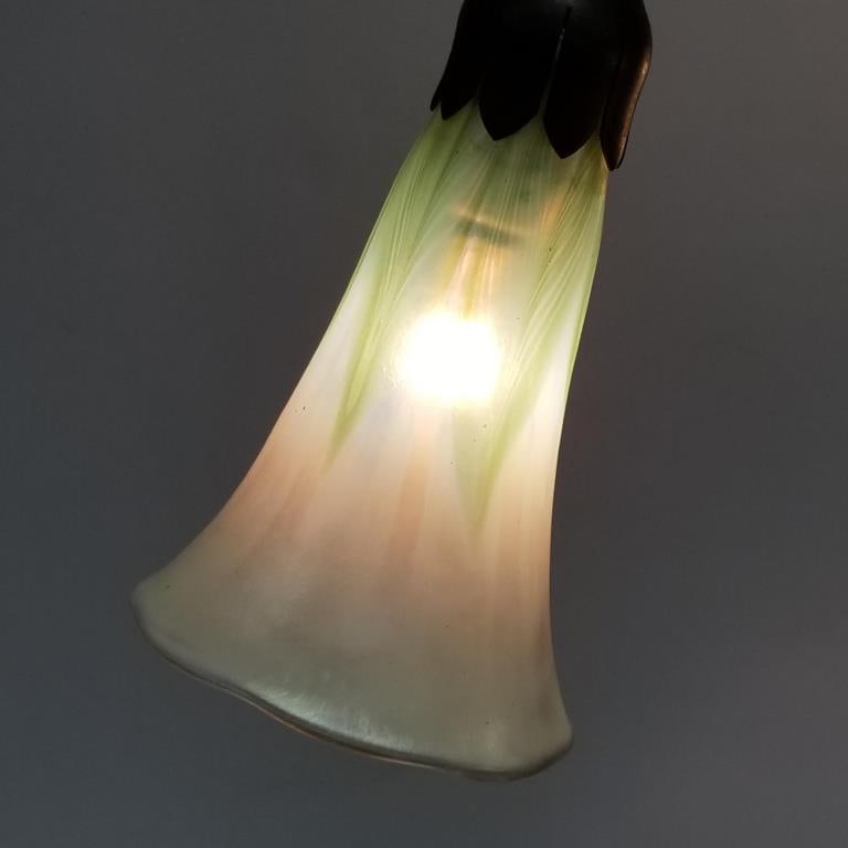 Rare Tiffany 3-light lily lamp w/ pulled feather shades- base marked Tiffany Studios- New York - 10