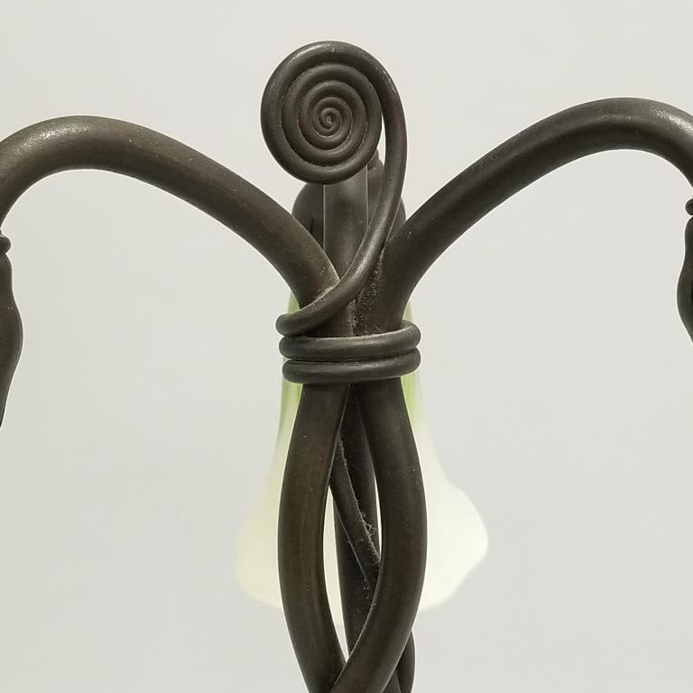 Rare Tiffany 3-light lily lamp w/ pulled feather shades- base marked Tiffany Studios- New York - 6