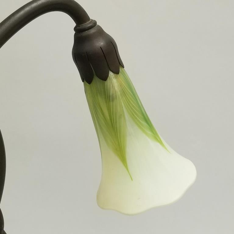 Rare Tiffany 3-light lily lamp w/ pulled feather shades- base marked Tiffany Studios- New York - 7