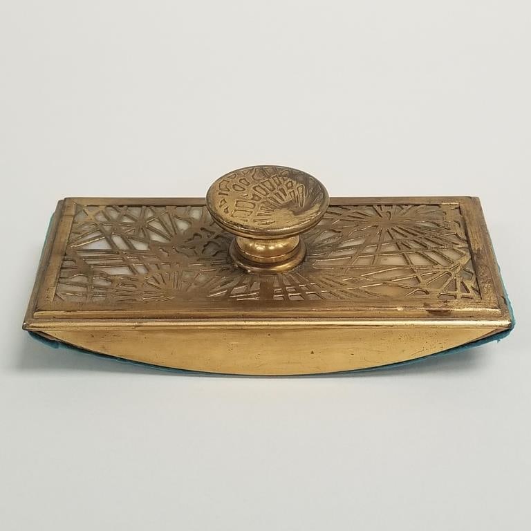 Tiffany Studios New York 995 pine needle bronze dore & Favrile rocker blotter- 2"H 6"W 2 3/4"D (1 of 11)