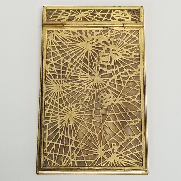 Tiffany Studios New York 1022 pine needle bronze dore & Favrile note pad- 5/8"H 4 11/16"W 7 5/8"D (1 of 8)