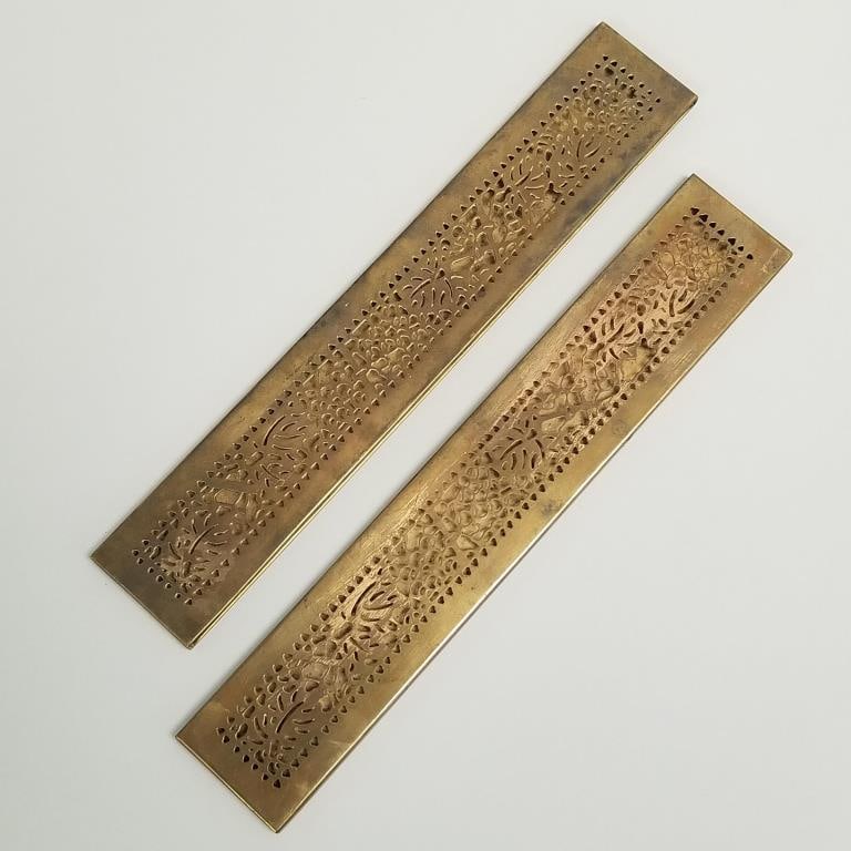 Pair Tiffany Studios New York 998 pine needle bronze dore blotter ends- 1/4"H 12"W 2 1/8"D (1 of 19)