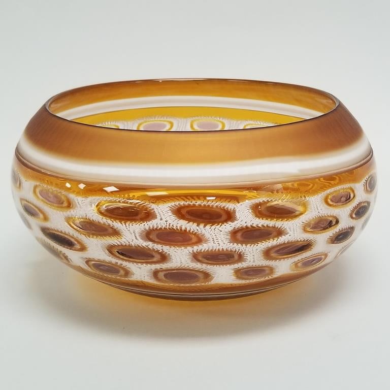 Large signed M (Massimiliano) Schiavon Murano glass center bowl- dated 2005 (circular line in making (1 of 12)