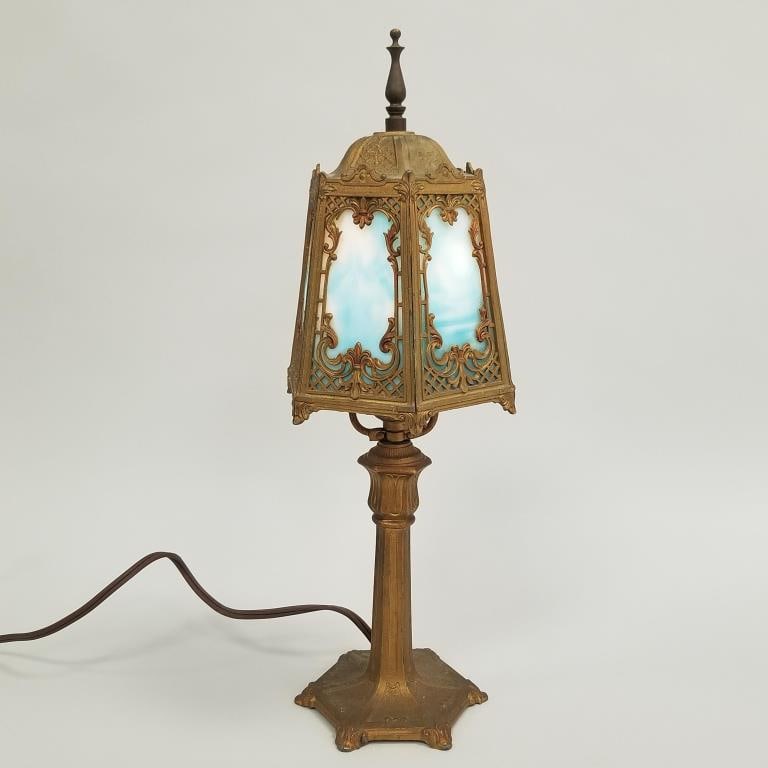 Small slag glass table lamp- 17 1/2"H 6 1/2"D (1 of 14)