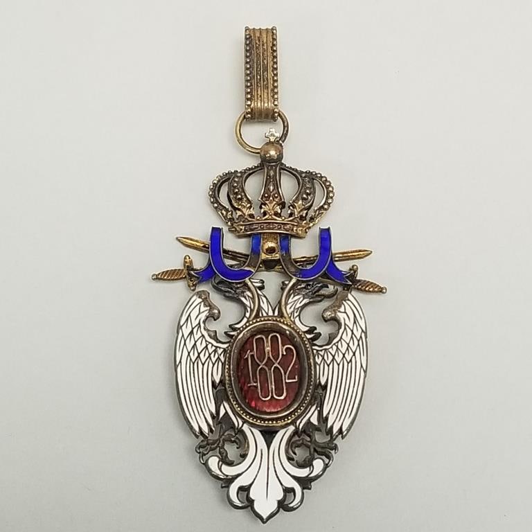 1882 Serbian Order of the White Eagle medal in presentation case with ribbon (some enamel loss) (1 of 13)