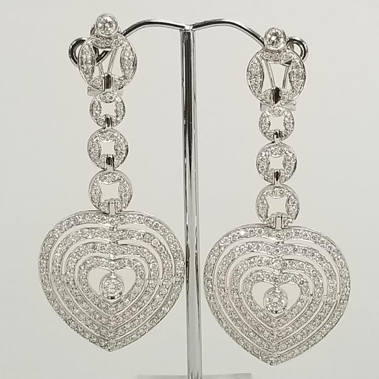 18k white gold & natural diamond designer earrings by Sonia B.- over 3 carats pave set diamonds-: 18k white gold & natural diamond designer earrings by Sonia B.- over 3 carats pave set diamonds- 23.3g total, 2 1/2" drop, 1"W