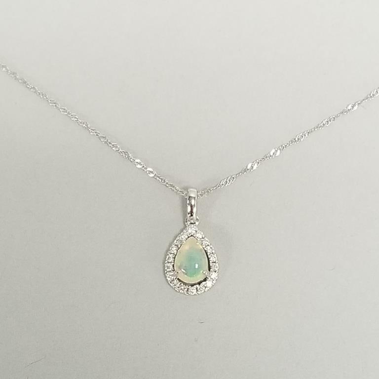 14k gold, diamond & opal pendant on 14k chain- 18" chain: 14k gold, diamond & opal pendant on 14k chain- 18" chain