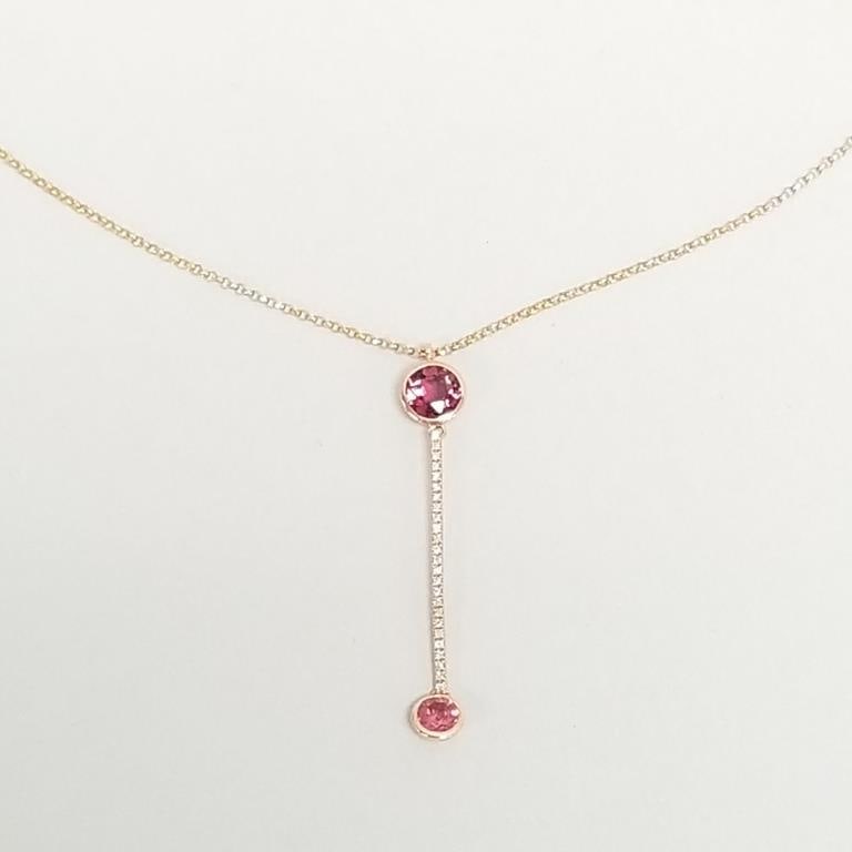 14k rose gold necklace set with diamonds & pink tourmaline- 2.7g, 18" chain: 14k rose gold necklace set with diamonds & pink tourmaline- 2.7g, 18" chain