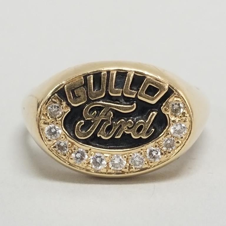 14k gold Ford ring s/w 11 diamonds- 10.3g, size 11: 14k gold Ford ring s/w 11 diamonds- 10.3g, size 11
