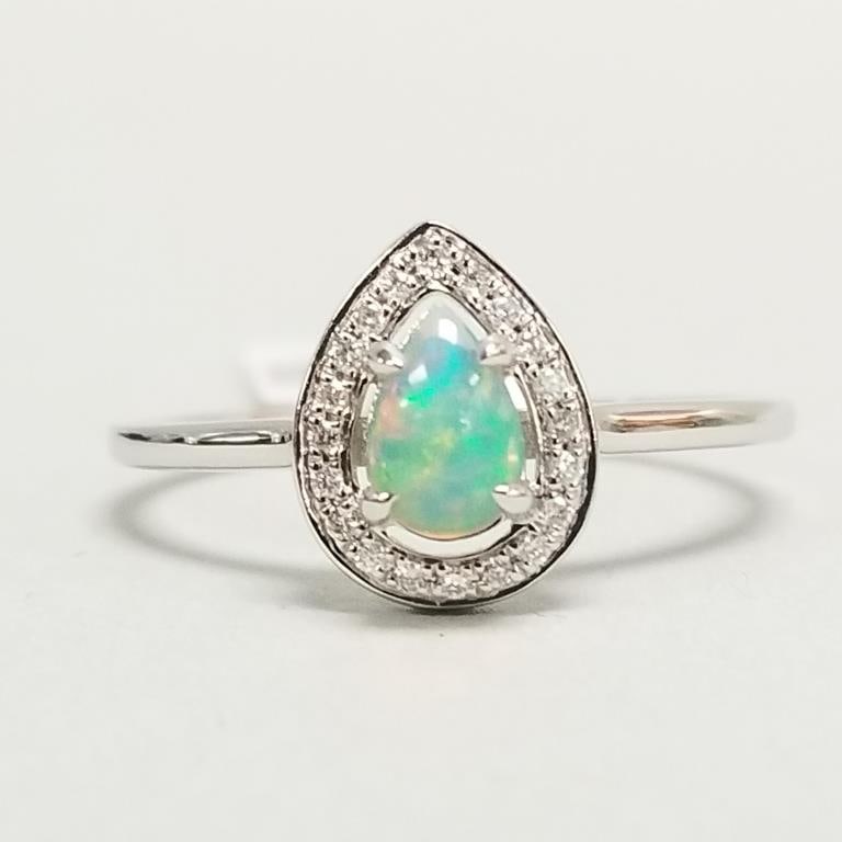14k gold, diamond & opal ring- 1.8g, size 7 (1 of 10)