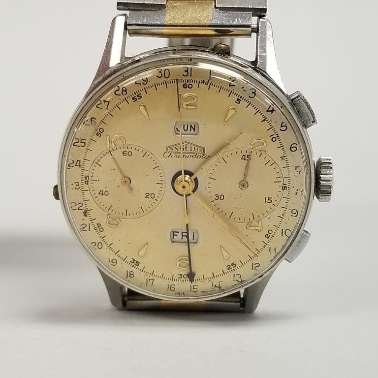 Vintage Angelus Chronodato men's chronograph Triple Date watch- currently running (band not: Vintage Angelus Chronodato men's chronograph Triple Date watch- currently running (band not original) 38mm case size