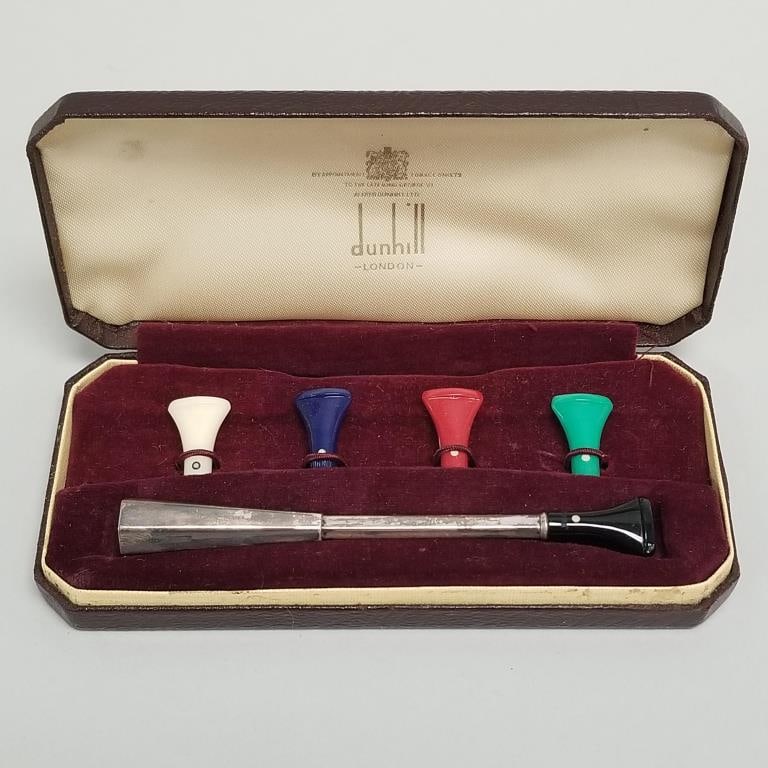 Dunhill sterling silver cigarette holder/ ejector with 5 interchangeable bakelite mouth pieces in (1 of 11)